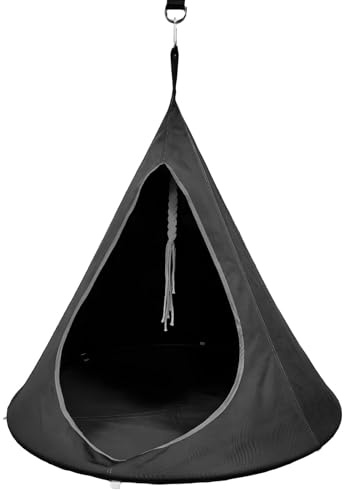 Carpa Hamaca, Silla Colgante para Exterior, Columpio de Jardín Portátil Impermeable, Nido de Árbol Tipo Tipi con Base de Cojín para Patio, Jardín Interior, Patio, Jardín Black