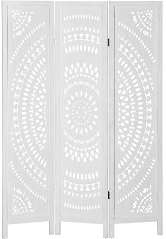 HOMCOM Biombo Plegable de 3 Paneles de Madera, 120x170 cm, Blanco