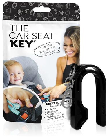 The Car Seat Key - Original Car Seat Key Chain Buckle Release Tool - Easy Unbuckle Opener Aid for Nails, Parents, Grandparents & Older Children by NAMRA Made in USA (Black)