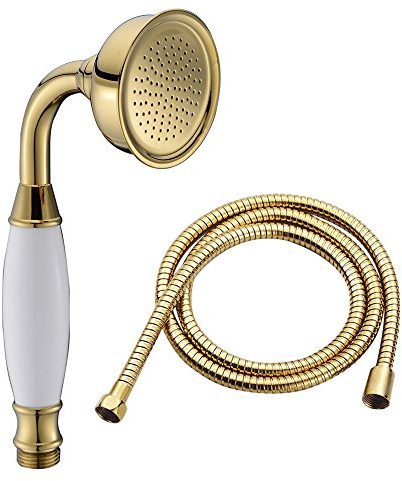 Ownace Bathroom Traditional Brass Telephone Hand Shower Head and 1.5M Hose | Titanium Gold Brass&Ceramics Finish, Handheld Shower Set Accessories