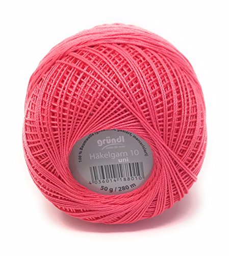 Brandneu! Gründl Häkelgarn 10, Filethäkelgarn, 100% Baumwolle (mercerisiert, gasiert, gekämmt), 50 Gramm Knäuel = 280 Meter LL, 20 tolle Farben, (08 hummerrot)