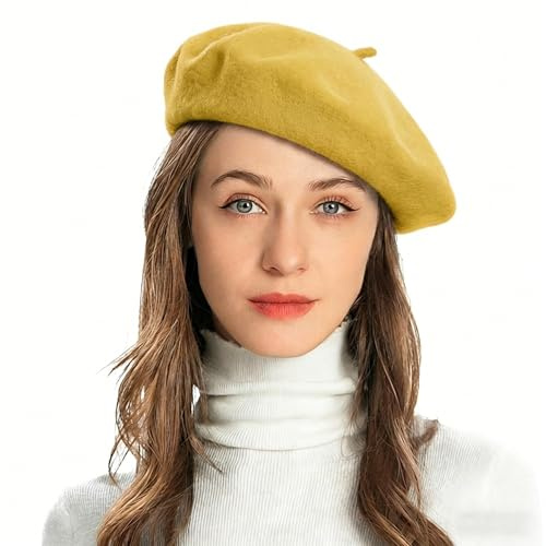 ZLYC Kvinnor klassisk fransk konstnär basker basker, GUL, one size