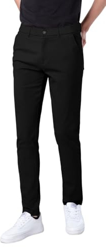 Plaid&Plain Men's Skinny Stretchy Khaki Pants Colored Pants Slim Fit Slacks Tapered Trousers 819 Black 30X28