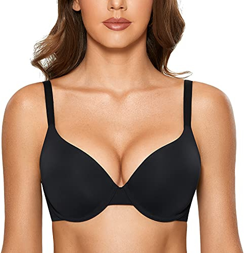 Dobreva Women's T-Shirt Underwire Smooth Lightly Lined Push Up Full Coverage Bra, 40C, Black