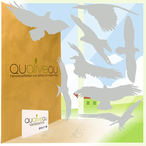 Qualiveau® 40cm Große Aufkleber zum Schutz vor Vogelschlag | Komplettset mit Rakel (Hellgrau)
