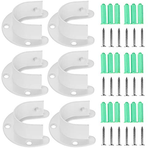 OwnMy 6 Packs Closet Rod End Supports Brackets 1-1/4 Curtain Flange Rod Holder, U Shaped Stainless Steel Closet Pole Sockets Opening Flange Rod Bracket for Closet Shelf Wardrobe Shower Curtain, White