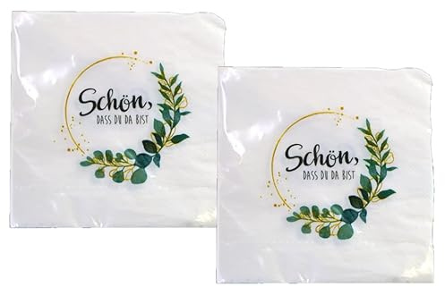 40 Stück Servietten Spruch  Schön, dass du da bist  Papierservietten Tischdekoration Feier Geburtstag (Schön dass du da bist)