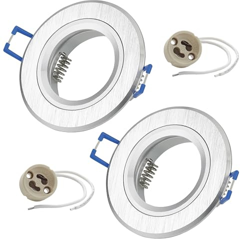 Sweet Led 2x Einbaustrahler inkl. GU10 Fassung 230V IP20 Einbauleuchten Rahmen Einbauspots Möbelleuchten downlight spot – rund, silber gebürstet