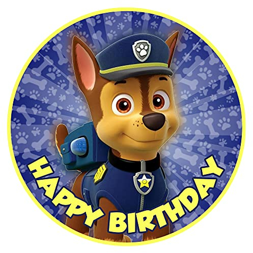Essbare Tortenaufleger - Tortenaufleger Geburtstag - Tortendeko Paw Patrol Chase - Geburtstagskuchen Deko aus Fondant - Rund 20 cm - Esspapier Tortendeko - Tortenaufleger Paw Patrol - Cake Decoration