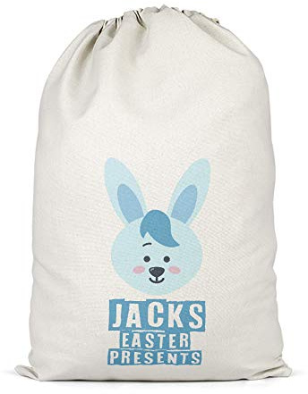 Unisex Blue Bunny Custom Present Sack - Personalised Easter Gifts for Boy - Eggs Bag Gift Box, L