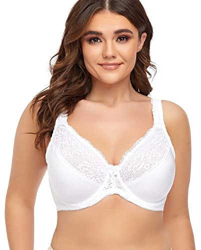 Ayigedu UK Ladies Super Plus Size Full Coverage Bra Non Padded Underwire Minimizer Bras 38GG White