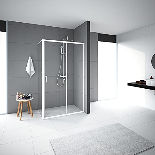 Duschkabine Marwell Factory 80 x 120 x 200 cm Dusche mit Fronteinstieg Glasdusche matt weiß Duschabtrennung mit Schiebetür