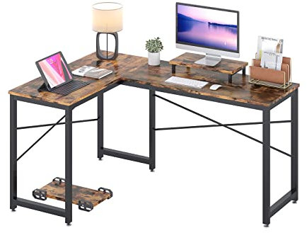 HEEYUE Computer Desk, L Shaped Desk with Large Desktop, Corner Gaming Desk with CPU & Monitor Stand PC Laptop Table Home Office Workstation (Rustic Brown(upgrade)