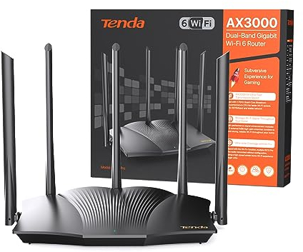 Tenda RX12 Pro Wi-Fi 6 WLAN Router(AX3000 Dualband 5GHz: 2402Mbps+2,4 GHz: 574Mbps)5*6dBi High-Gain-Antennen, Gigabit-LAN/WAN-Port, WPA3, MU-MIMO+OFDMA,WiFi+Mesh, VPN, APP, keine DSL-Funktion, Schwarz