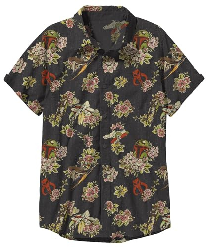 Star Wars Men’s Hawaiian Button Down Shirt – Short Sleeve All Over Print Fe