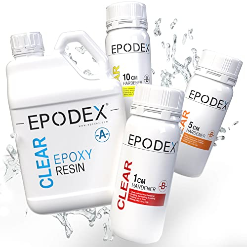 EPODEX Epoxidharz Set ECO Serie | Klares Epoxy Resin für Gießhöhen bis 1cm, 5cm oder 10cm | Resin Gießharz Set Beschichtungen, Kunst, Handwerk, Vergüsse, River-Tische, Lampen, Schmuck und mehr