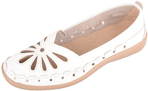 ABSOLUTE FOOTWEAR Womens Summer Lightweight Cut Out Floral Comfort Shoes, White, UK 7 / EU 40