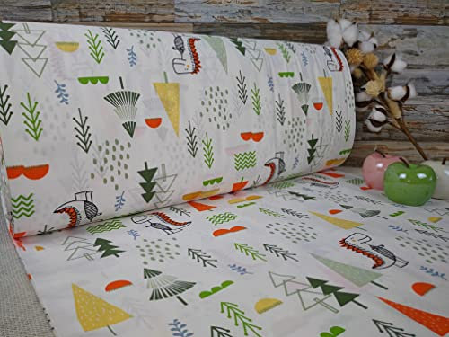 240cm Extrabreit Popeline Baumwolle Stoff Meterware ab 50cm 100% Baumwollstoff Stoffe Bastelstoff ÖKO-TEX Ranforce Kinderstoffe Stoffe Kinder Tiere Babystoffe Baby Bäume Dinosaurier VP0K024 (Muster 2)
