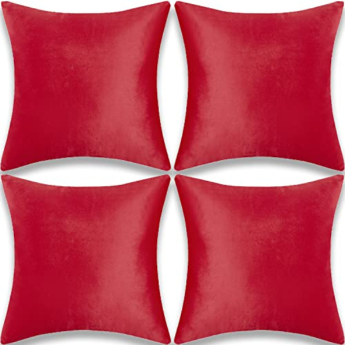 Yonous Kissenbezüge, Weicher Premium Samt Dekorative Wurf Kissen für Sofa Bett Couch Stuhl 4er Set Rot 40 x 40 cm