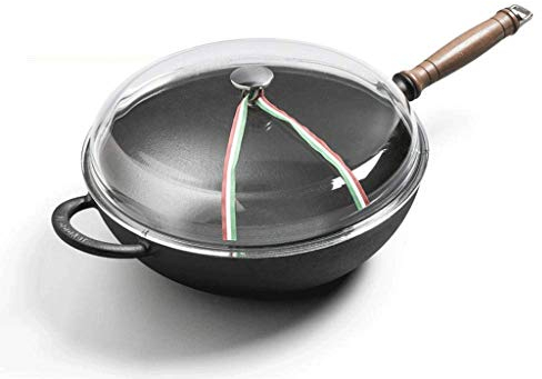 OQHAIR Ironworker Kitchen U Set Home Sartén Antiadherente Wok De Hierro Fundido De Nogal Sartén Plana Cocina (Color : A) (A)