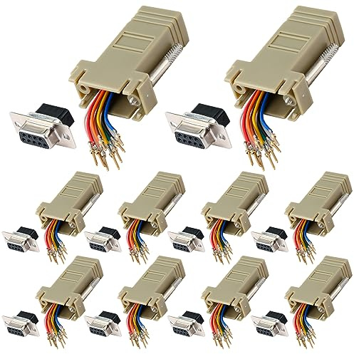 ANMBEST 10PCS DB9 Female Ethernet Adapter, 9 Pin Serial Port Female to RJ45 Ethernet LAN Extend Modular Converter, F/F