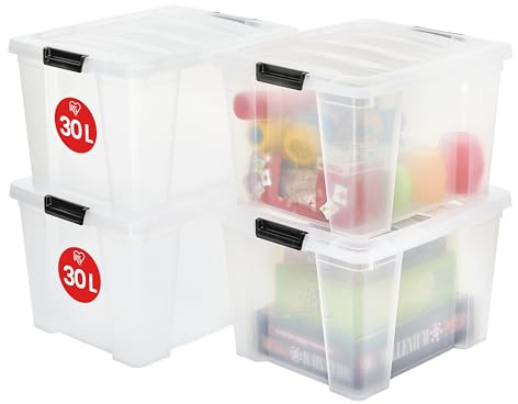 Iris Ohyama Transparent Plastic Storage Box - Set of 4, 30L, L43 x D35 x H25.5cm