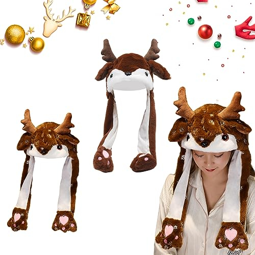 Biluer 2PCS Weihnachten Bewegliche Ohren Hut - Plüsch Elch Lustiger Hut für Cosplay, Urlaub, Karneval - Für Kinder, 30 x 60 cm