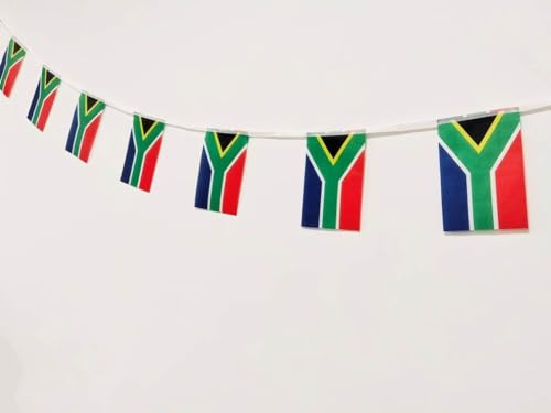 Pandiui23 Drapeau Afrique du Sud 40 pièces Drapeau Afrique du Sud Guirlande Afrique du Sud 11,4 m Fanions Afrique du Sud, drapeau national drapeaux européens 14 x 21 cm pour décorations de bar