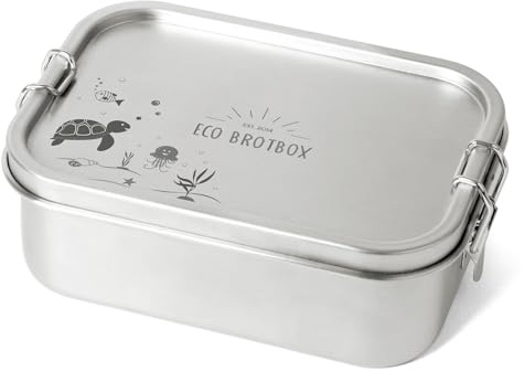 ECO Brotbox Yogi Box | Brotdose Kinder auslaufsicher 800 ml (Turtle) | Lunchbox Classic aus Edelstahl BPA frei | Vesperbox auslaufsicher und Spülmaschinenfest