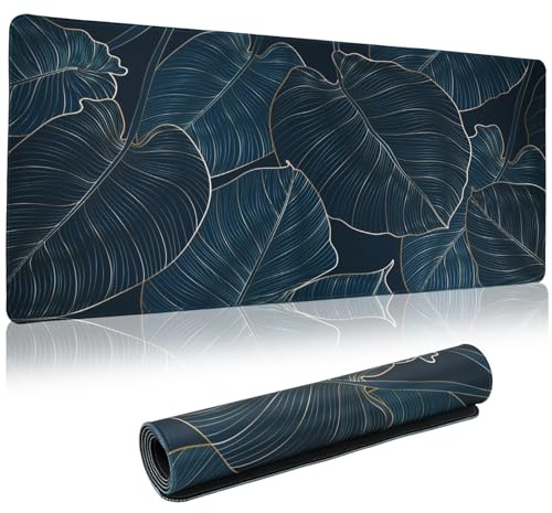 Wisebom Tapis et Souris Gaming XXL 900x400mm, sous-Main Bureau Extra Large en Tissu, Grand Tapis à Bords Cousus, Base Antidérapante (Feuille)