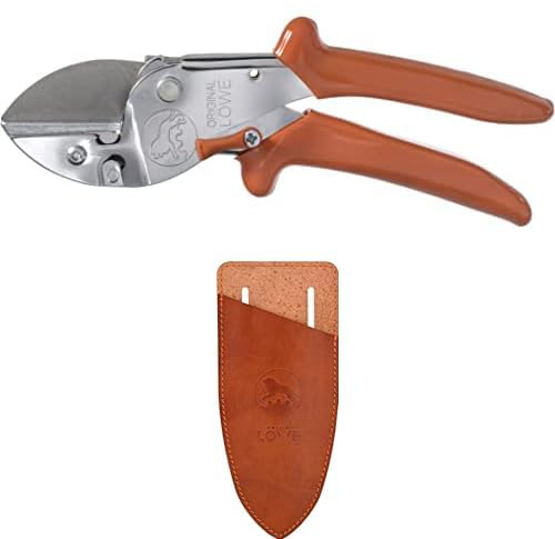 Original LÖWE 1 Set bestehend aus Profi Amboss Gartenschere 1.107 für Holzarten wie Eiche, Buche und Esche & Klingenschutz und Holster 9808 zum Schutz beim Tragen am Körper vor Verletzungen
