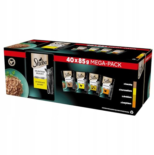 Sheba Delikatesse in Gelee Geflügel Variation Multipack 40x85g Katzennassfutter mit Ente, Huhn, Geflügel und Truthahn