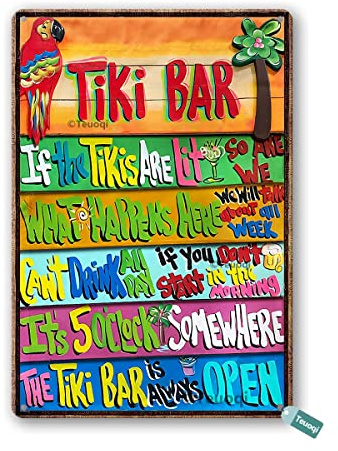 Viewkedt Festival Sign Summer Tiki Bar Poolside The Tiki Bar is Always Open Pool Decor Spring 6x8 in Tin Sign Home Decor Home Art Metal Signs Wall Art Wall Decor Poster