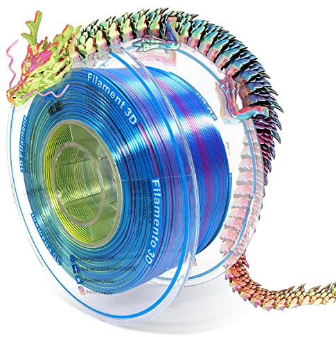 YOUSU Dreifarbiges PLA 3D Drucker filament 1,75 mm,Coextrusions Regenbogen filament mit Seiden Rot-Gelb-Blau PLA,3D-Druckfilament +/-0,03 mm,1 kg/2,2 lbs