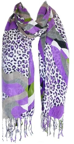 Damen Leo Leopard Stola Schal Halstuch Tuch Langschal Kopftuch Fransen Lang