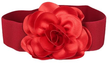 Wambere 1 Stück 5.8 cm Damen Blumen Gürtel elastische Vintage große für Kleider Mädchen Niedlich Taille Gürtel Weihnachten Party Kleid Hochzeit Brautjungfer Blumen Taillengürtel,Rot