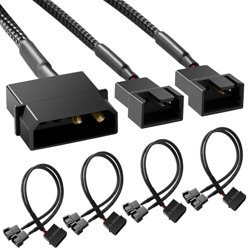 KUOQIY 4 Stücke Molex auf Lüfter Adapter Kabel, 4 Pin Molex auf 2 x 3 Pin / 4 Pin PMW 12V PC-Gehäuselüfter Stromadapterkabel, Molex auf Lüfter Konverter