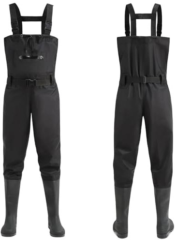 bluaqua Wathose für Herren und Damen Verdicken, Angelhose mit Stiefeln, Wathose, Brusttaschen, verstellbare Träger, Nylon-Wathose, Angelhose (44)