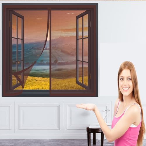 Fliegengitter für Dachfenster 88 x 124 cm Insektenschutz Fenster Kein Stanzen Erforderlich Easy Install Fenster-Fliegengitter für Alle Fenster Bis, Braun