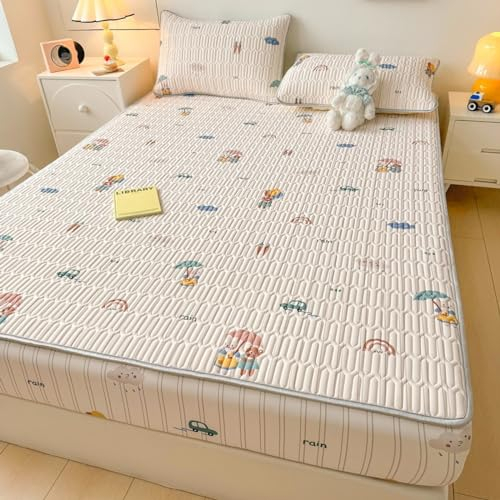 FOREPOTY Rundum Gummizug,Coole Sommerbettwäsche aus Latex, Matratzenschoner mit Cartoon-Aufdruck für Kinderzimmer, Bettbezug für Kinderzimmer, Kaninchen, 120 x 200 cm (3 Stück)