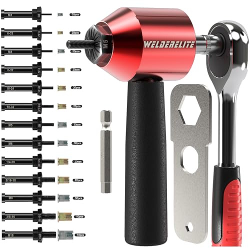 WelderElite Rivet Nut Drill Adaptor Tool Kit Contains 290 Rivet Nuts and 13 mandrels