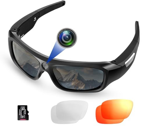 FlyGift 4K 2160P FHD Sports & Action Video Camera, Camera Sunglasses with UV400 Protection Polarized Lenses+Clear/Dazzle Yellow Lens for for Outdoor Sports(64GB TF Card Included)