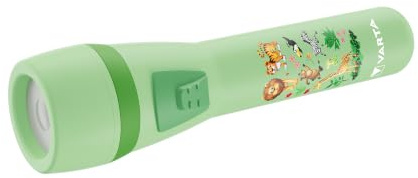 VARTA Barnficklampa Kids Flashlight, djungelmotiv, ögonskyddsglas | Ficklampa uppfyller EU:s leksaksdirektiv, barnsäker batterifack, plast, 2x AA Batterier, högeffekts-LED