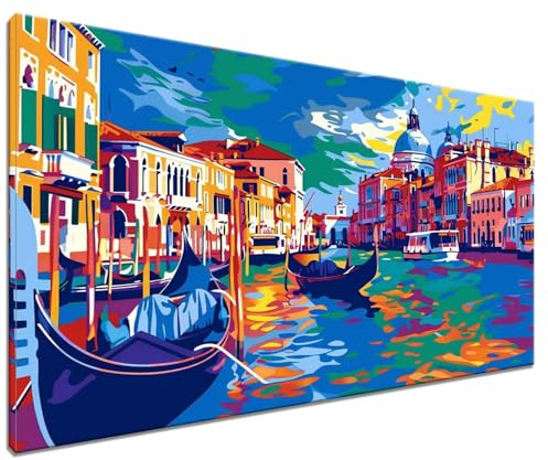 Malen Nach Zahlen Erwachsene Venedig, DIY Handgemalt Ölgemälde Leinwand Kits, DIY Set Erwachsene Anfänger Paint by Numbers Malen Nach Zahlen Stadt zur Wanddeko Wohnzimmer, Kein Rahmen (40x50cm) S-4