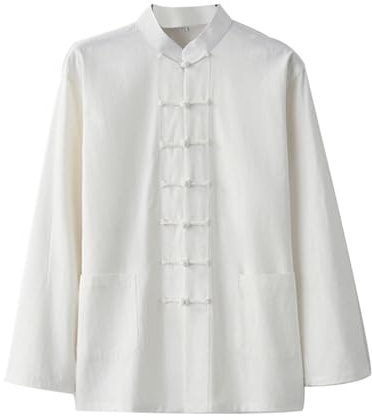 ZKQP Cotton Linen Tai Chi Uniform Large Size Loose Kung Fu Shirt Tang Suit Men Martial Art Jacket White-8XL