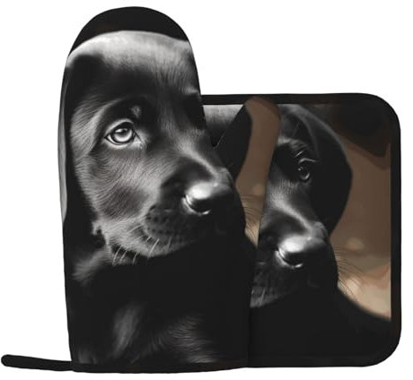 Lot de 2 maniques et maniques en silicone antidérapant et résistant à la chaleur pour chiot labrador noir