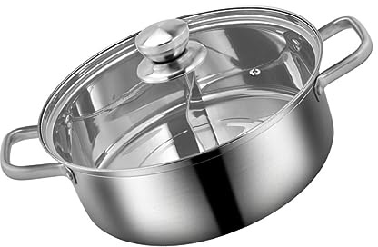 BIUDECO 304 Stainless Steel Two-Flavor Hot Pot Cooking Pot 26cm Single Bottom Household Use for Induction and Gas Stoves