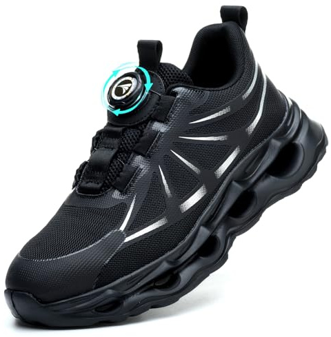 RASEARY Chaussures de Sécurité Hommes Femmes Légère Baskets de Secruite Chaussures de Travail Embout en Acier Chaussure de Chantier Antidérapantes Respirantes，Noir EU 46