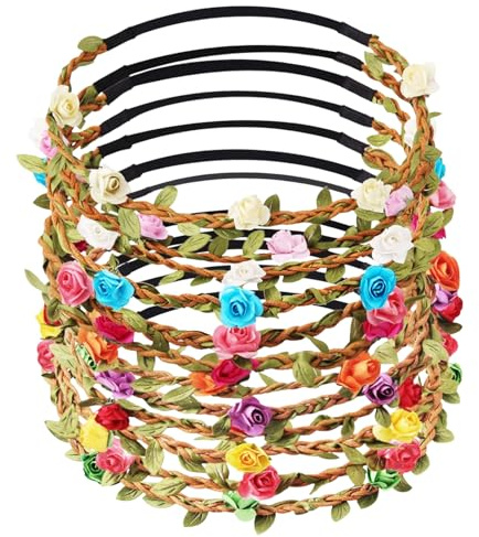 Stirnband Blumen Blumenkranz Haarschmuck, 12 Mehrfarbig Damen Mädchen Blume Krone Floral Garland Stirnbänder mit Elastischem Band, für Party Hochzeit Strand