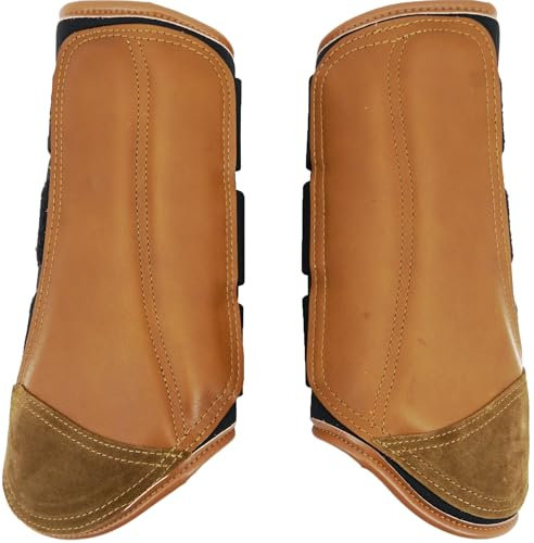 Jeereal Pferdestiefel für Pferde, Schutzausrüstung und Trainingsausrüstung, Neopren, wasserdichtes Tuch und echtes Leder, Braun, Größe L